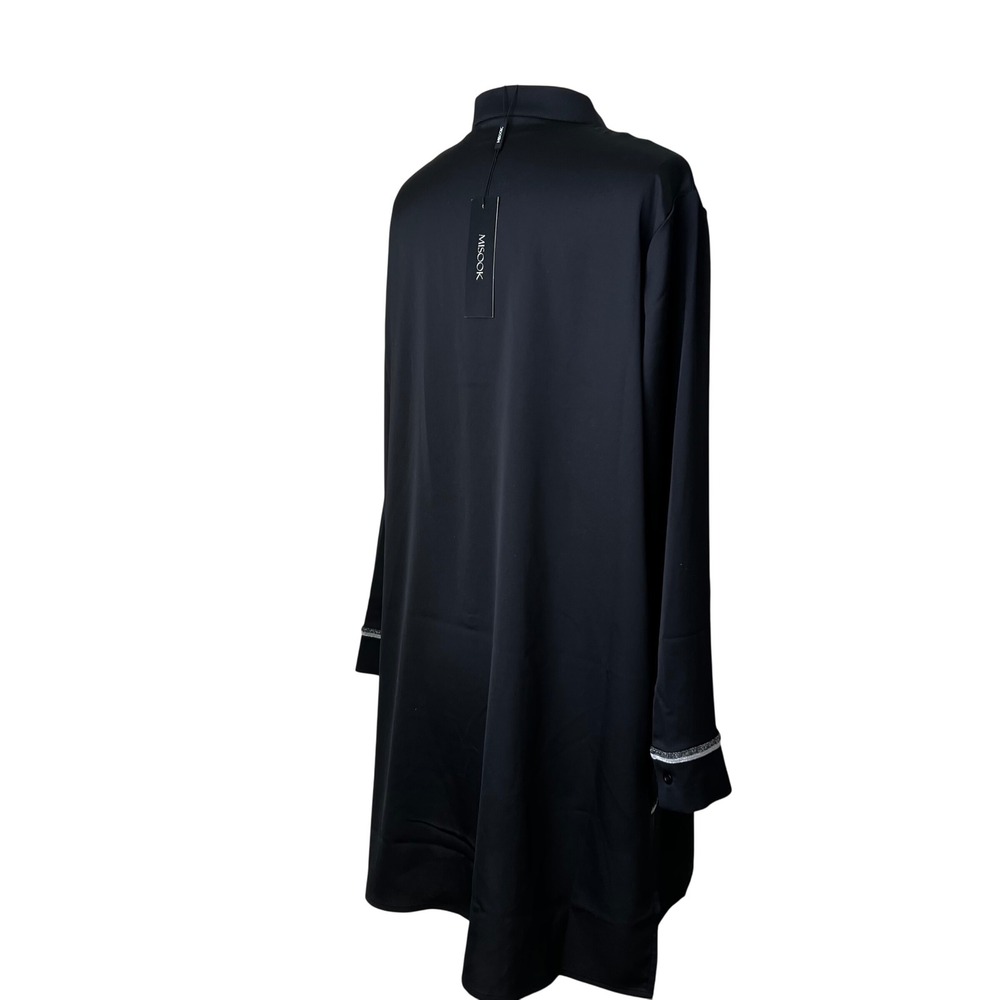 Misook Black Button Down Tunic Mandarin Collar Silver Metallic Trim XL K5081G - Picture 5 of 11